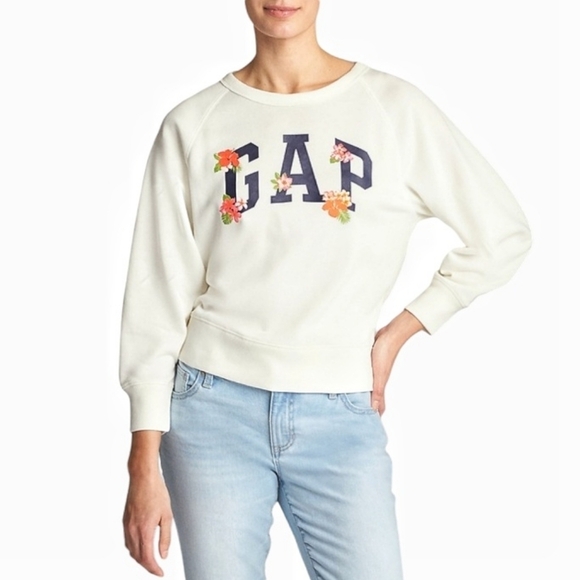 Gap - Floral Logo CrewNeck Sweater French Terry - Picture 1 of 13